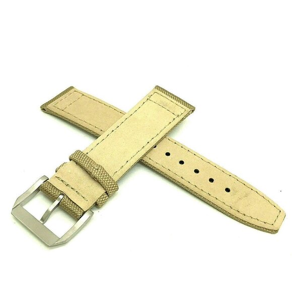Men's Watch Band Replacement Beige Canvas Leather Strap Diver 20mm Lug - Picture 2 of 7